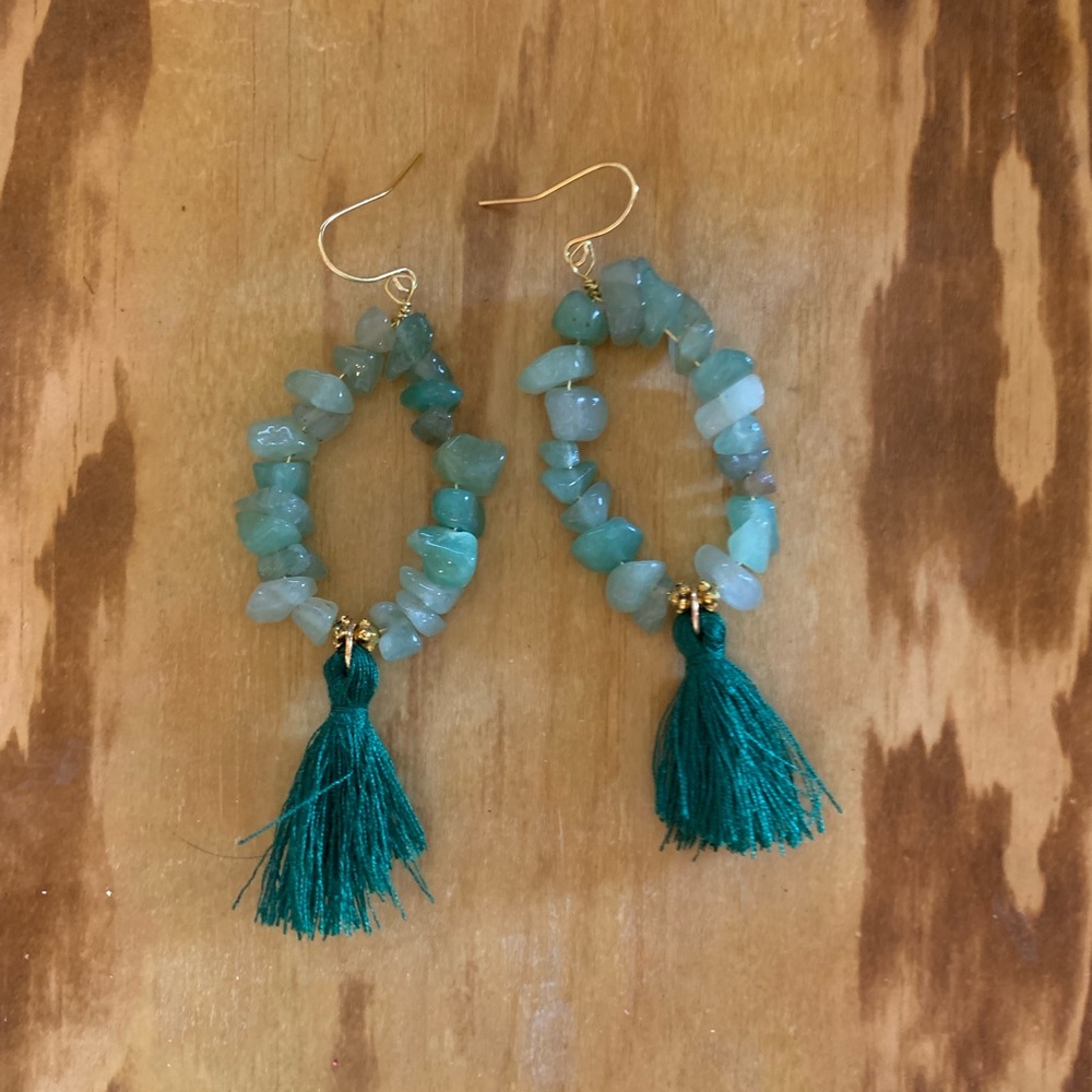 Handmade green stone earrings